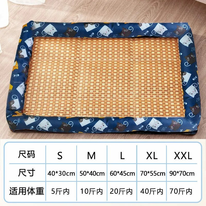 Pet Cat Beds Summer Pet Cooling Mat Pad Lightweight Breathable Rattan Pet Bed Cooling Ice Nest for Small Animal Dogs Mat
