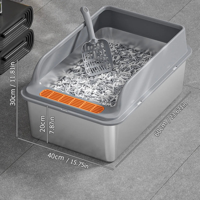 Large stainless steel cat litter box  High edge design  Leak proof  Non stick  Rust proof  Easy to clean Perfect for cats