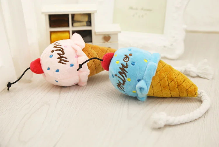 Pet Toys Fruit Animals Ice Cream Sound Toy Cartoon Dog Toys Stuffed Squeaking Pet Cute Plush Puzzle for Dog Cat Chew Squeaky Toy