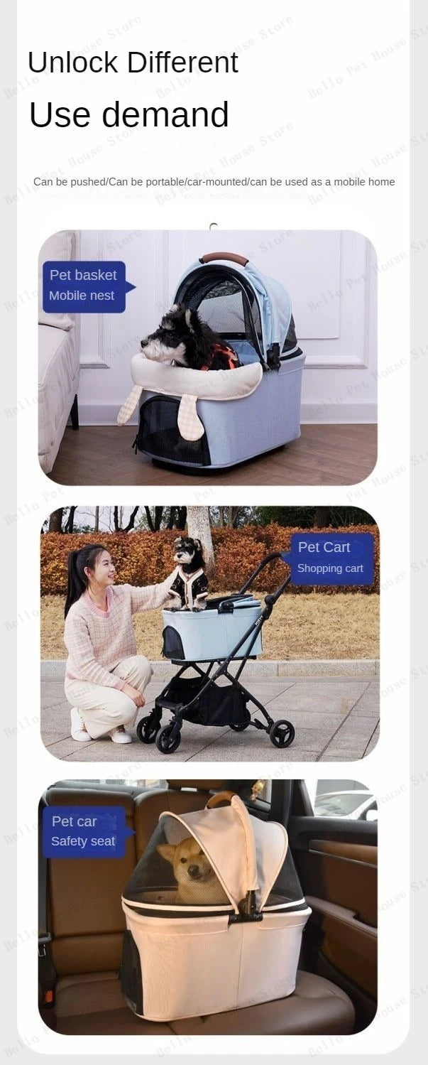 Detachable Lightweight Pet Stroller Car Carry Basket Small and Medium-sized Pet Stroller Foldable Ultra-light Portable Pet Cart