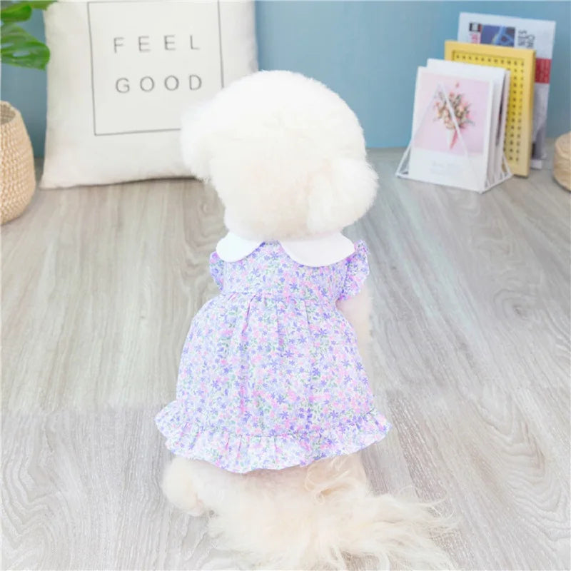 Dog Dress Summer Floral Pet Skirts Cat Sweet Dresses Chihuahua Yorkie Clothing Soft Breathable Puppy Costume Girls Dog Clothes