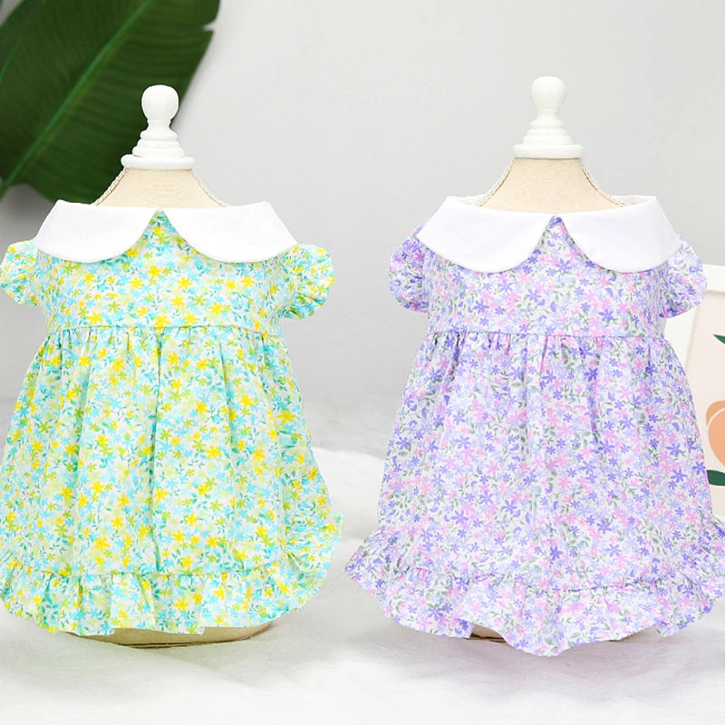 Dog Dress Summer Floral Pet Skirts Cat Sweet Dresses Chihuahua Yorkie Clothing Soft Breathable Puppy Costume Girls Dog Clothes