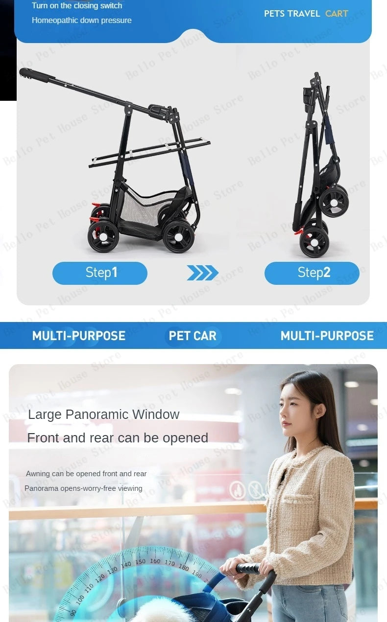 Portable Outdoor Pet Stroller Foldable and Separable Travel Pet Stroller Large Basket Pet Bag Cat and Dog Supplies