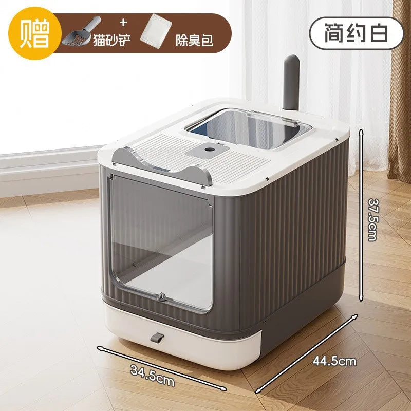 Extra Large Enclosed Cat Litter Box Top Entry Litter Tray with Drawer Design Anti Splash Hooded Toilet with Odor Sealing