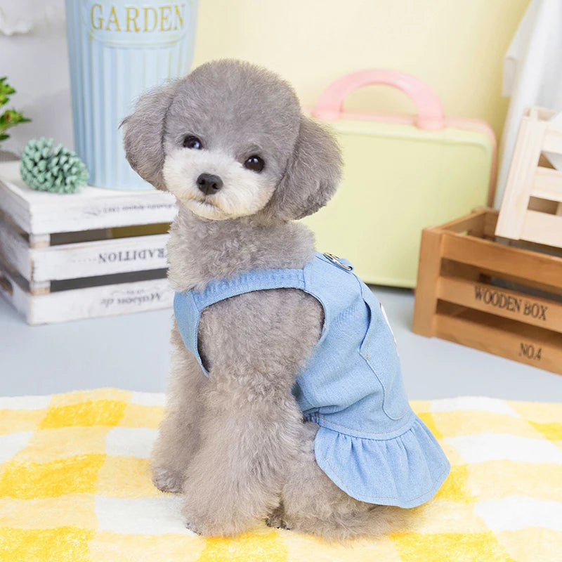 Pet Denim Dress for Dog Small Dog Clothes Cowboy Dress Sundress with Leash Ring Spring Summer Soft Sweet Skirt Pet Costume