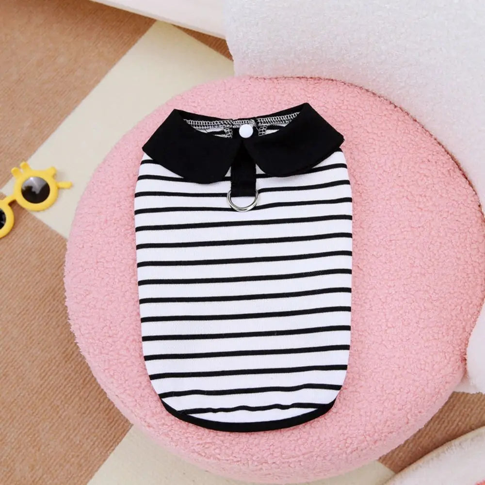 Pet Couple Outfits Cute Dog Striped T-shirts Soft Breathable Pet Skirt Thin Design Cat Lapel Dresses for Puppy Kittens
