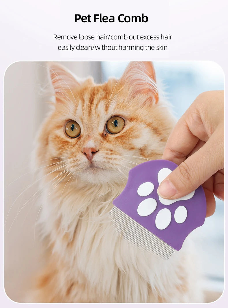 Pet Grooming Comb - Flea Comb for Cats & Dogs, Curved Design for Face & Body, Mini Detangling Brush for Pets