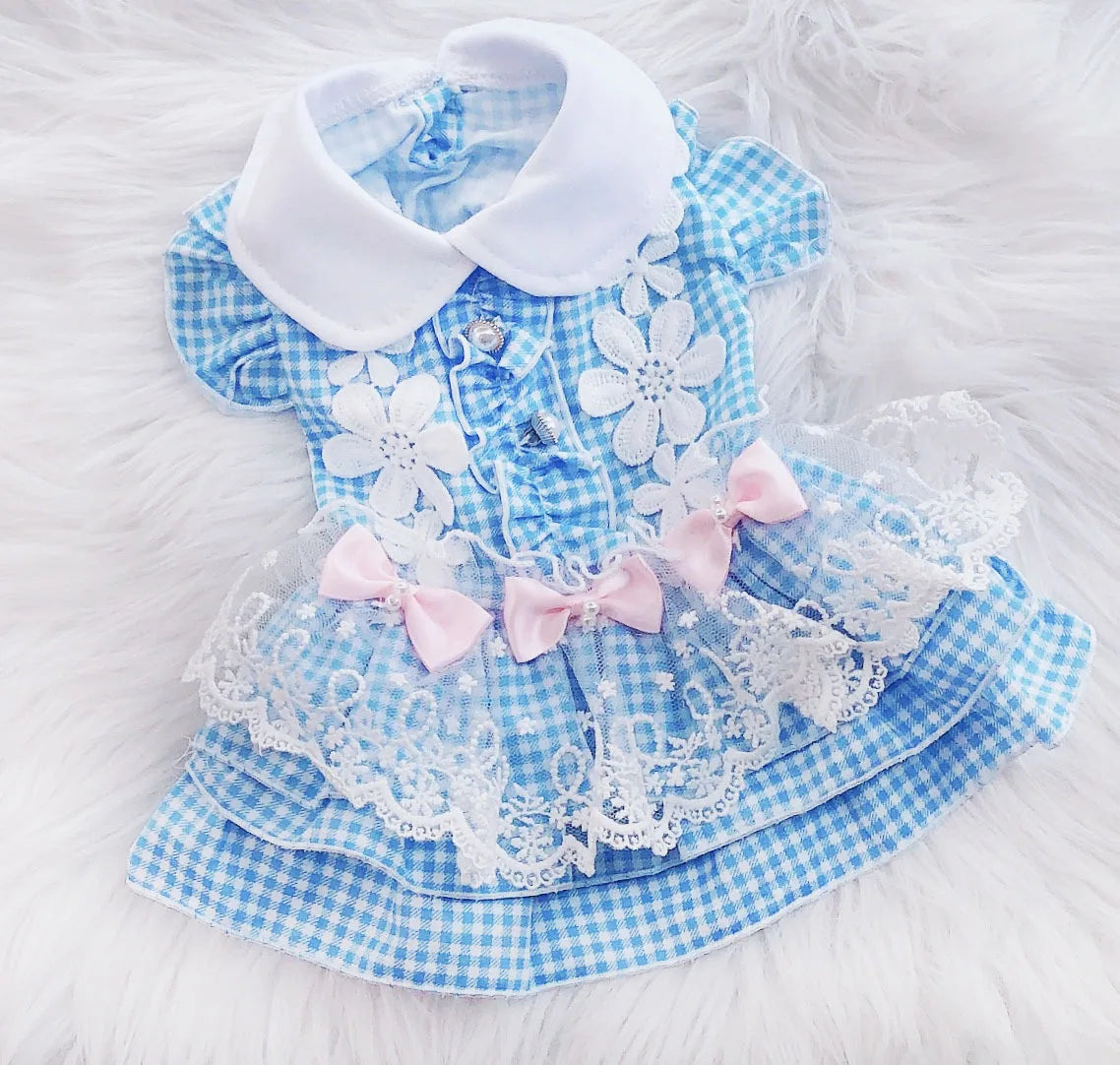 Princess Dog Cat Dress Plaid&Flowers Design Pet Puppy Skirt Spring/Summer Clothes Outfit