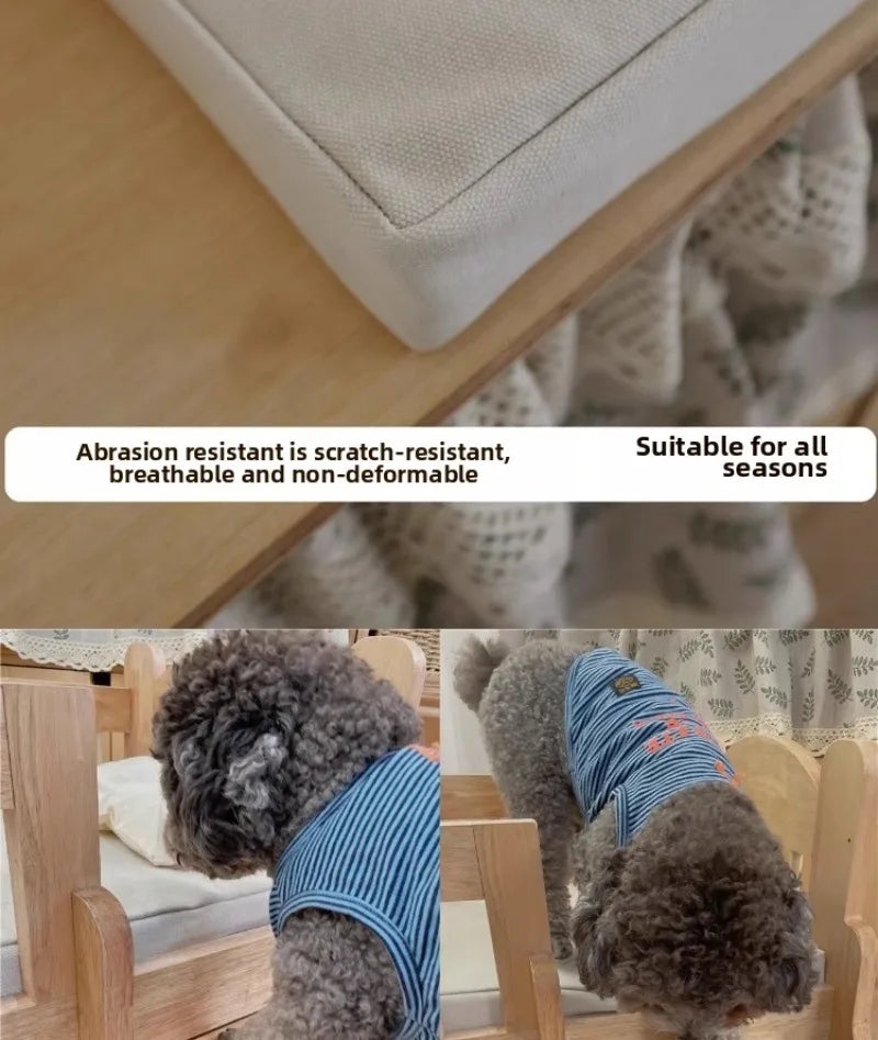 Pet Bed Moisture-proof Solid Wood Fence Cat Dog Nests Canvas Detachable Washpad Household Pet Furniture Supplies Decoration Beds