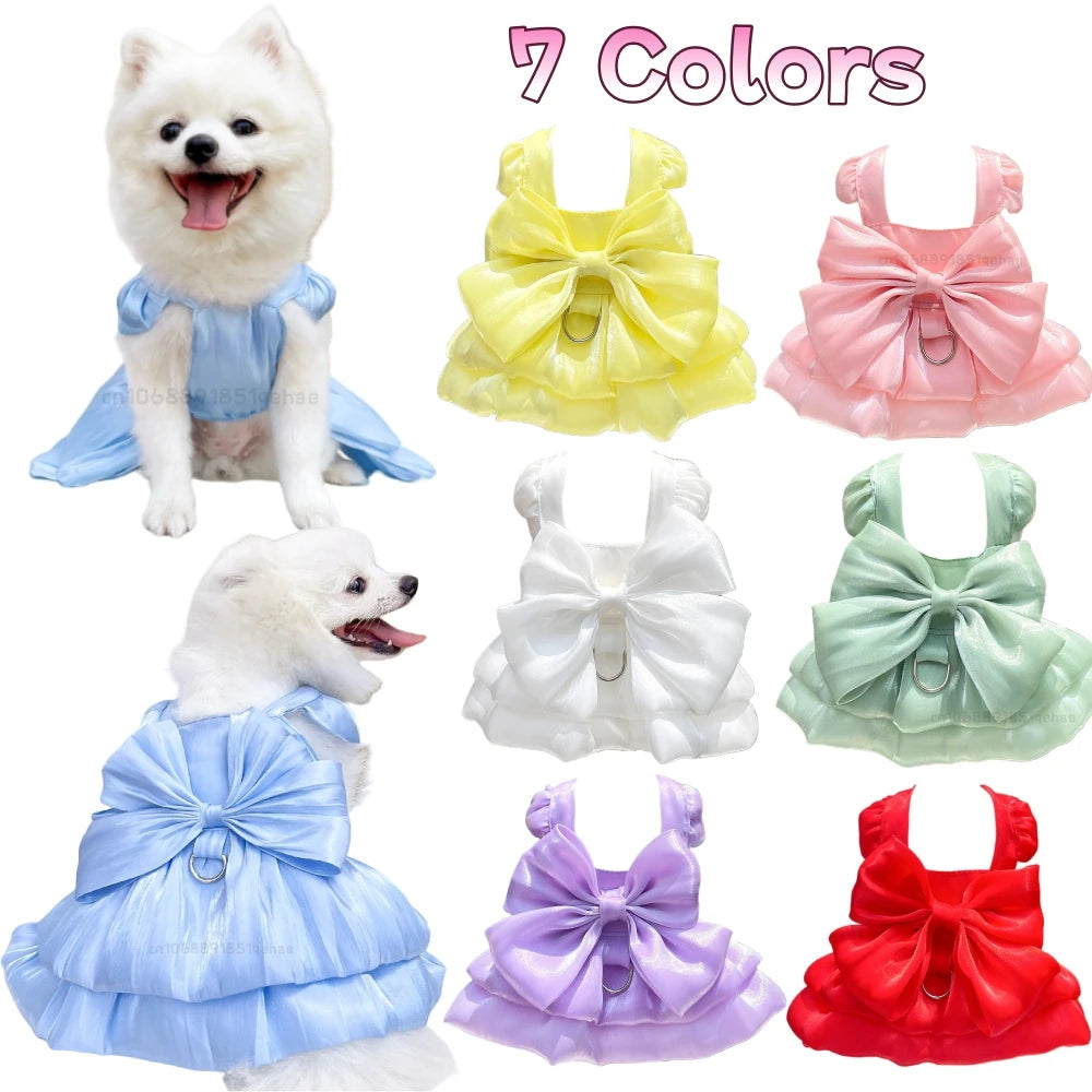 Dog Dress Girl Dog Clothes Pet Apparel Doggie Pink Bowknot Tulle Cat Sequin Clothing Pup Dresses Doggy Attire Birthday