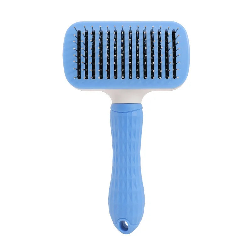 One-Push Pet Grooming Brush: Shedding Tool with Stainless Steel Teeth & Round Head - Hair Removal & Massage Comb for Furry Pets