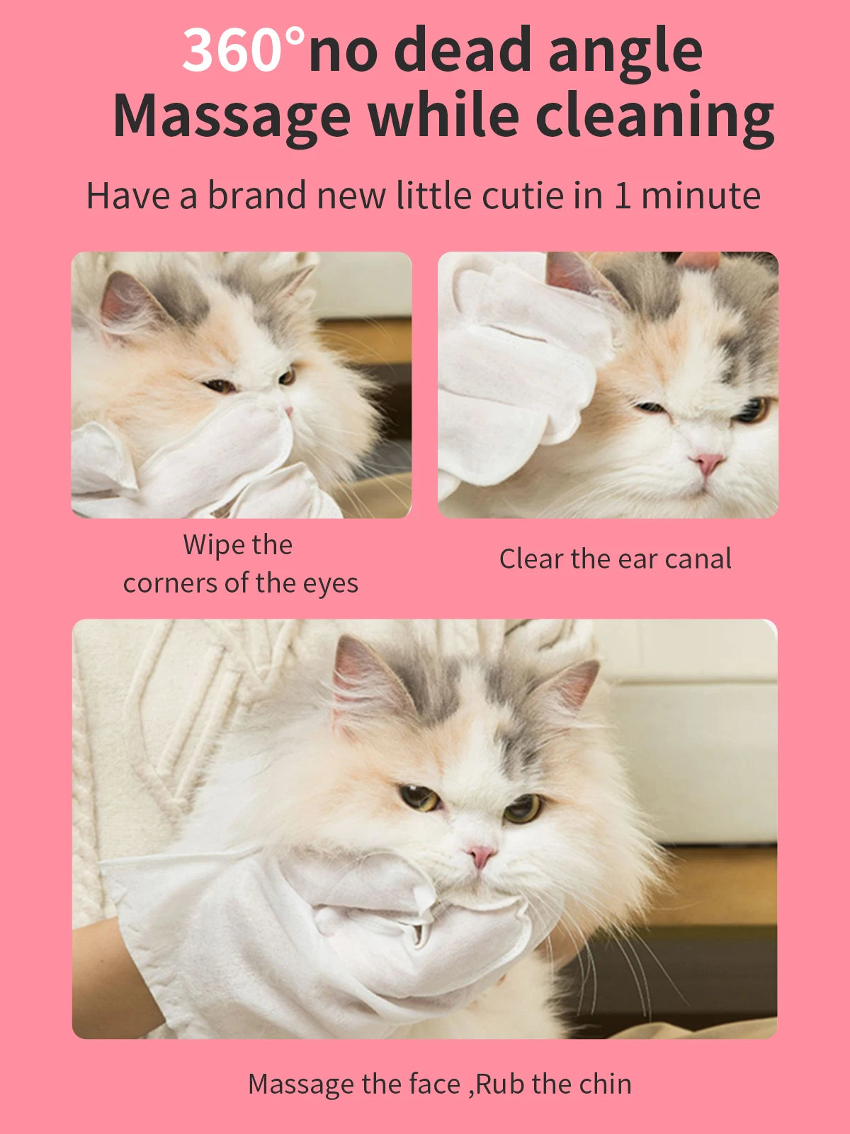 Pet Cleaning Gloves with Wipes 50Pcs ，2-in-1 Scrubber & Massager ，Dog Cat Grooming