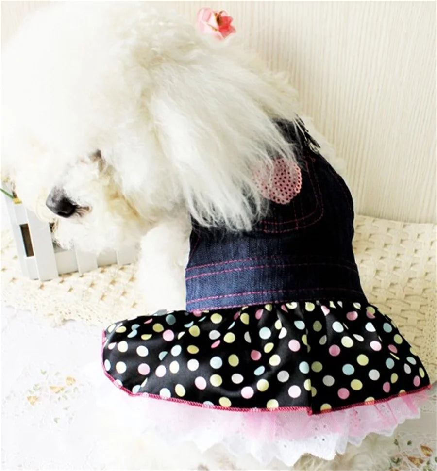 Summer Pet Clothes Dot Dog Dress For Dogs Skirt Spring Denim Dog Wedding Clothes