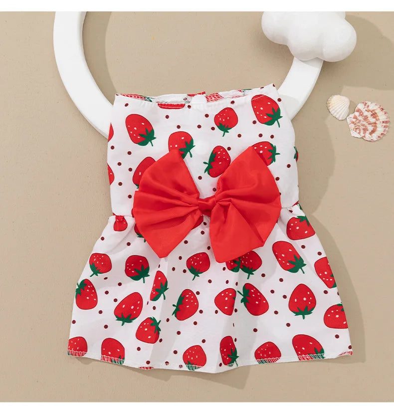 Pet clothing dress dog clothing dog print bow cartoon cute princess dress