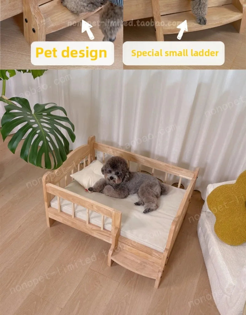 Pet Bed Moisture-proof Solid Wood Fence Cat Dog Nests Canvas Detachable Washpad Household Pet Furniture Supplies Decoration Beds
