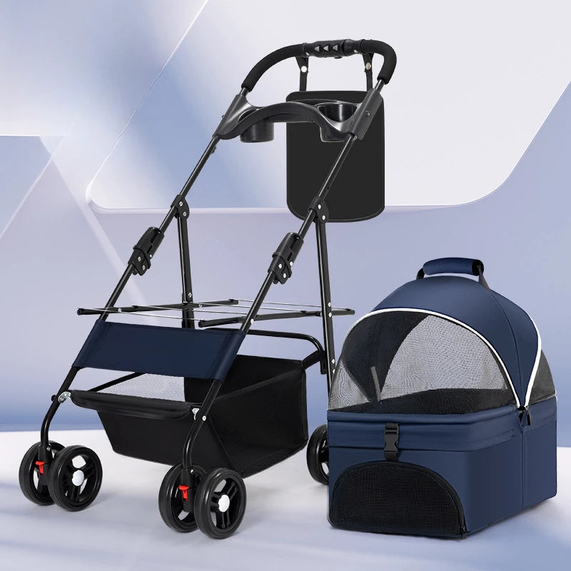Portable Outdoor Pet Stroller Foldable and Separable Travel Pet Stroller Large Basket Pet Bag Cat and Dog Supplies