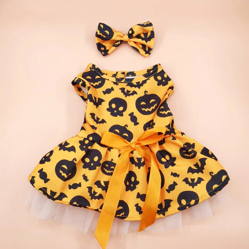 Halloween Pumpkin Pet Dress - Dog Tutu Dress for Teddy & Cats, Princess Costume for Small Dogs & Kittens