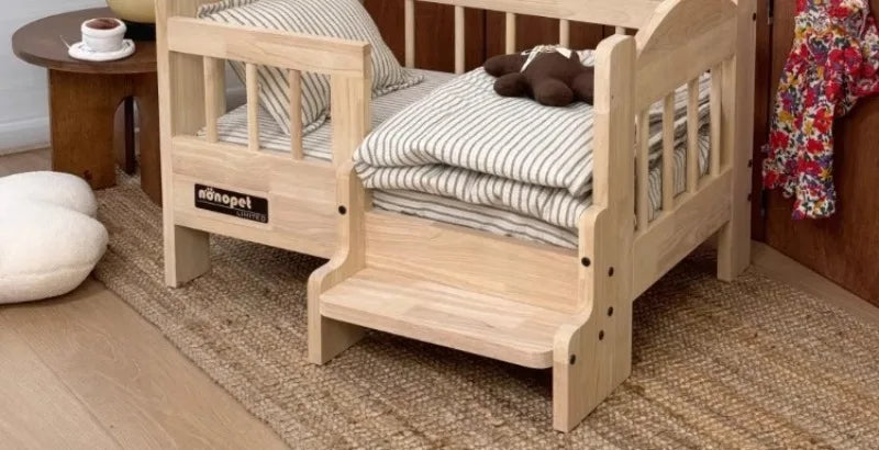 Pet Bed Moisture-proof Solid Wood Fence Cat Dog Nests Canvas Detachable Washpad Household Pet Furniture Supplies Decoration Beds