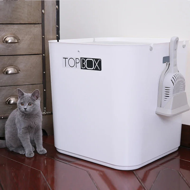 TOP BOX Large Size Cat Litter Box Completely Closed Quadrate Top-in Type Cat Bedpans Anti Splash Toilet Spillproof Sandbox