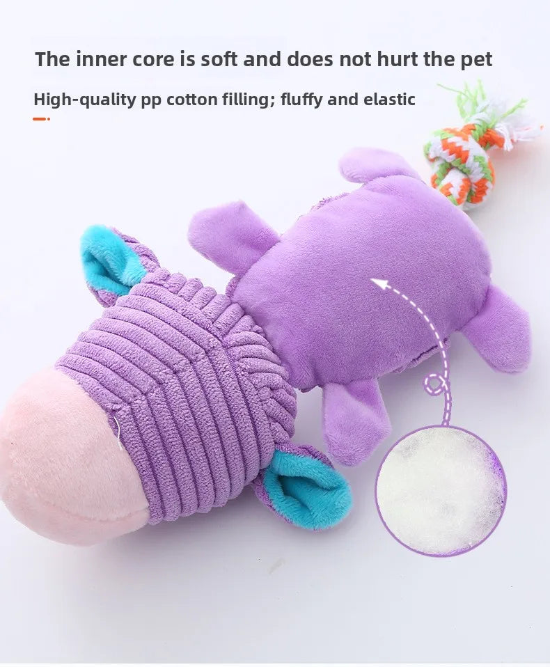 Plush Squeaky Dog Toys with Knotted Tails Soft Animal Chew Toys for Puppies Teething Safe Fun Interactive Play Pet Molar Toy