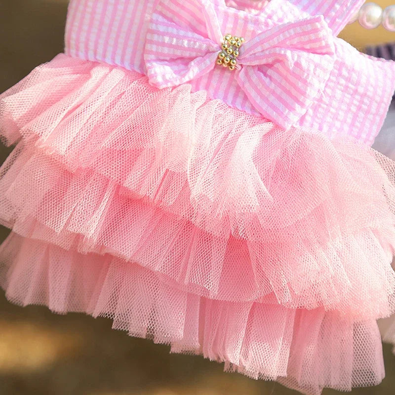 Dog Summer Dress Pet Cat New Pink Tulle Dress Girl Jean Dress Skirt Puppy Go Out Clothes For Small Medium Dogs