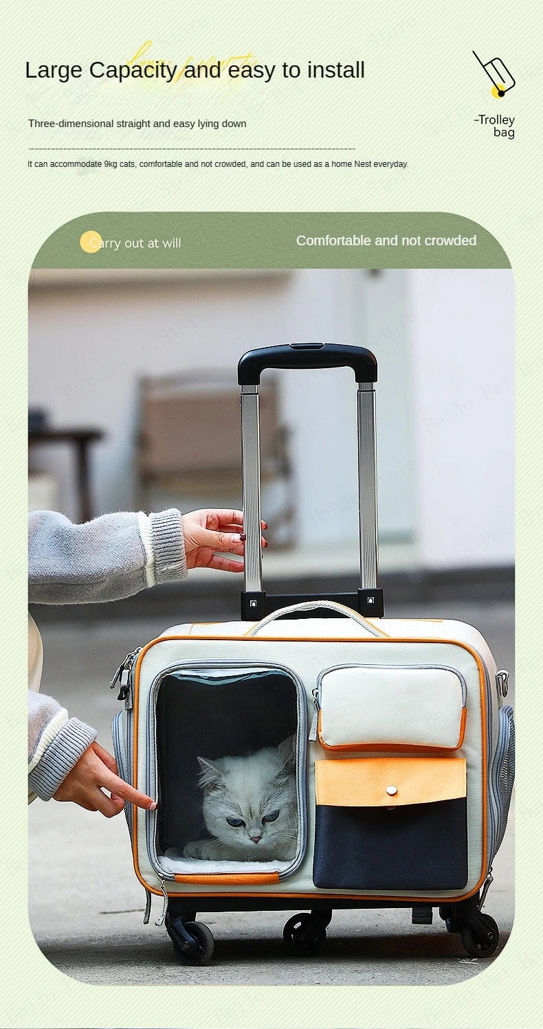 Cat Carrier Bag Pet Trolley Case Small Dog Luggage Bags Portable Cat Backpack Pushable Shoulder/portable/diagonal Bag Detachable