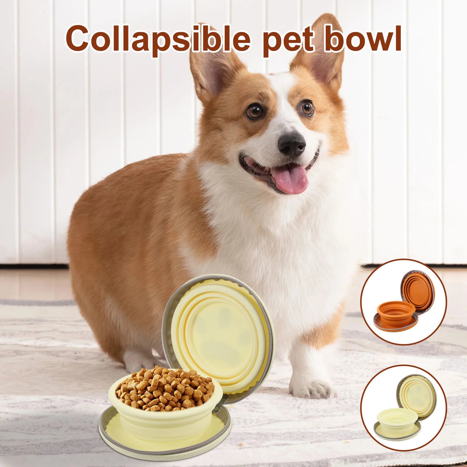 Foldable Pet Bowl Silicone Outdoor Portable Dog Bowl with Zipper Collapsible Cat Double Food Water Bowl for Walk Travel Camping