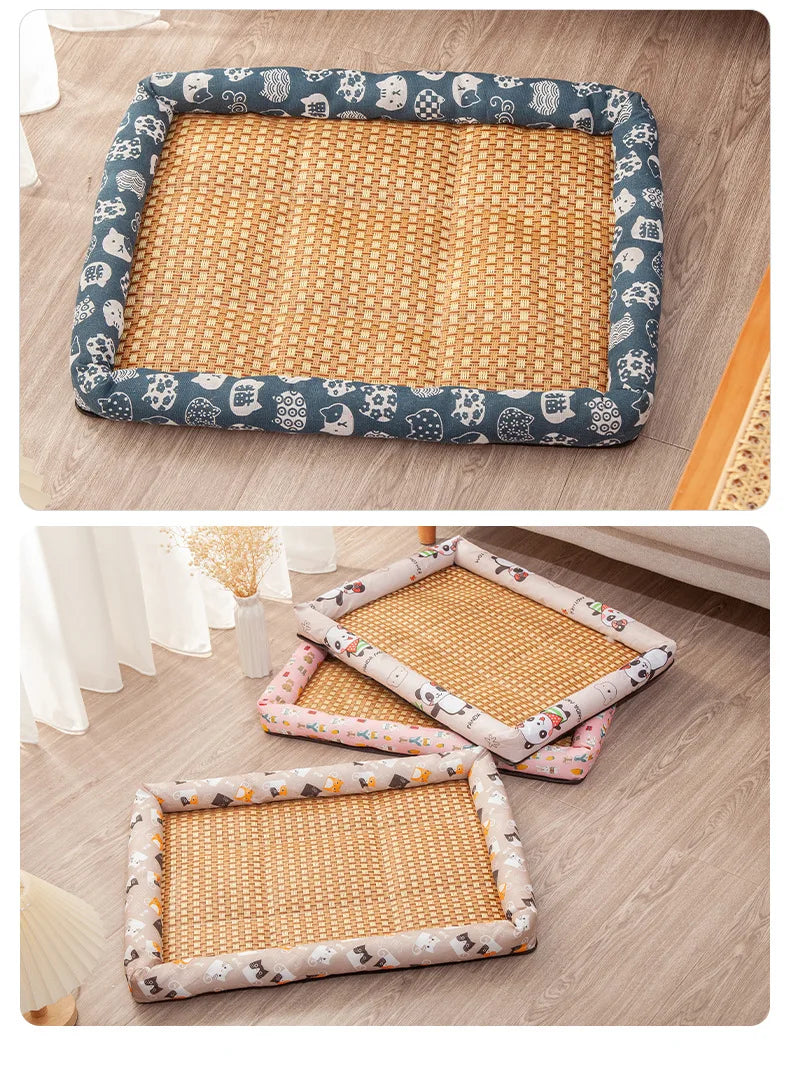 Pet Cat Beds Summer Pet Cooling Mat Pad Lightweight Breathable Rattan Pet Bed Cooling Ice Nest for Small Animal Dogs Mat