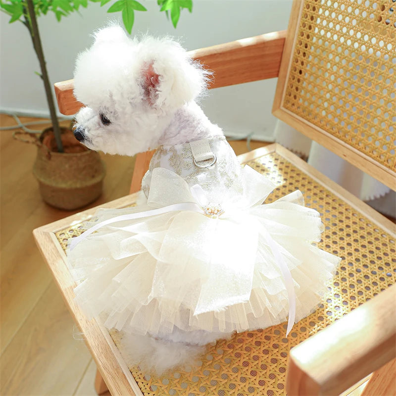 Wedding Dresses for Pets Chihuahua Designer Lace Veil Female Cat Clothes Bow Tie Tutu Skirt Rose Floral Yorkshire Puppy Clothing