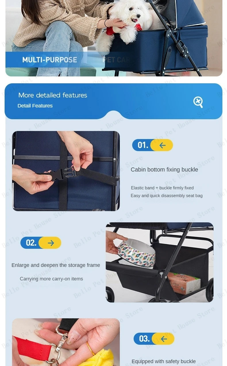 Portable Outdoor Pet Stroller Foldable and Separable Travel Pet Stroller Large Basket Pet Bag Cat and Dog Supplies