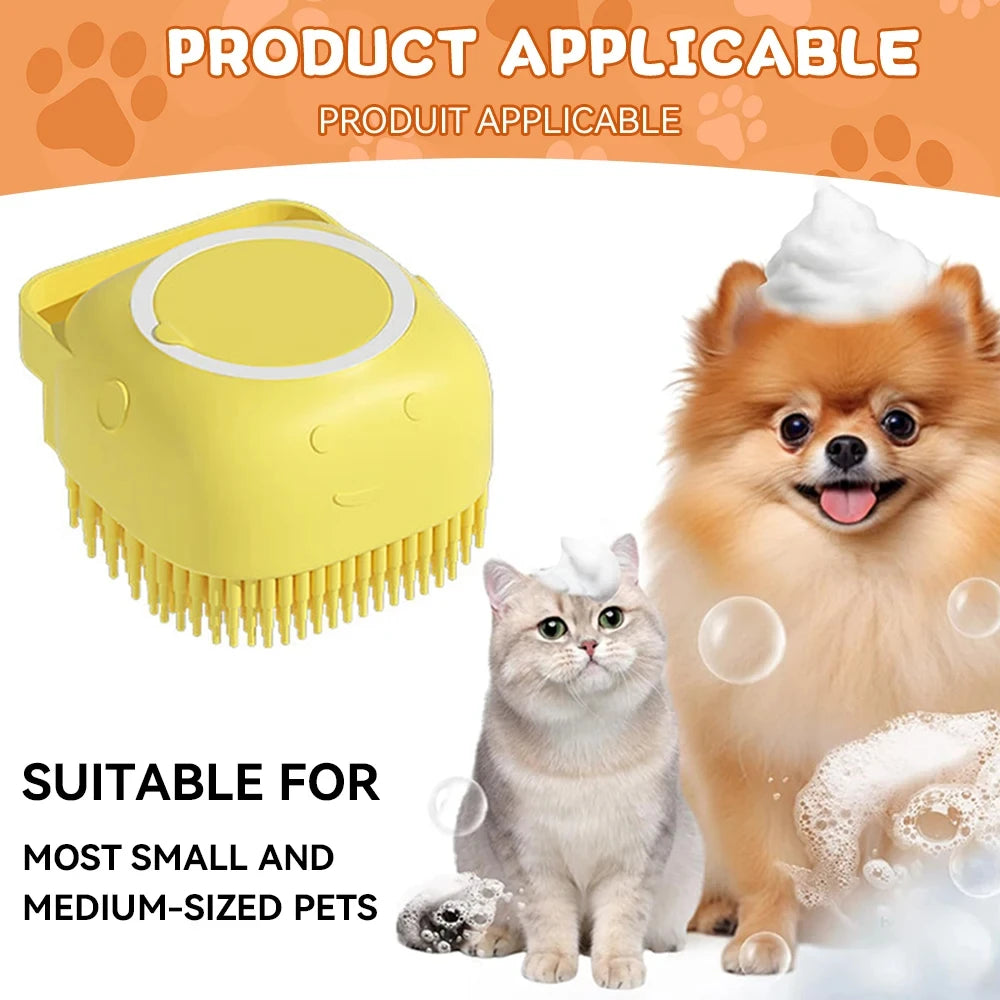 Pet Grooming Bath Massage Brush With Soap And Shampoo Dispenser, Soft Silicone Bristle For Long Short Haired Dogs Cats Shower