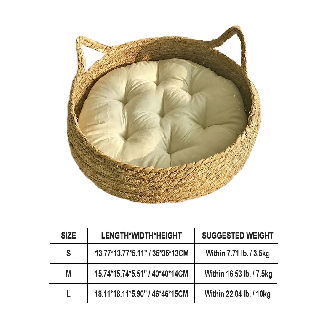 Cat Bed House Dog Kennel Rattan Straw Plaited Kitten Cushion Basket Tent Scratching Board Puppy Cave Nest Mat Indoor Pet Supply