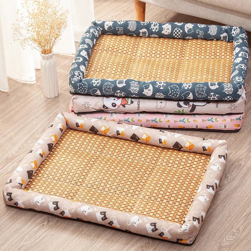 Pet Cat Beds Summer Pet Cooling Mat Pad Lightweight Breathable Rattan Pet Bed Cooling Ice Nest for Small Animal Dogs Mat