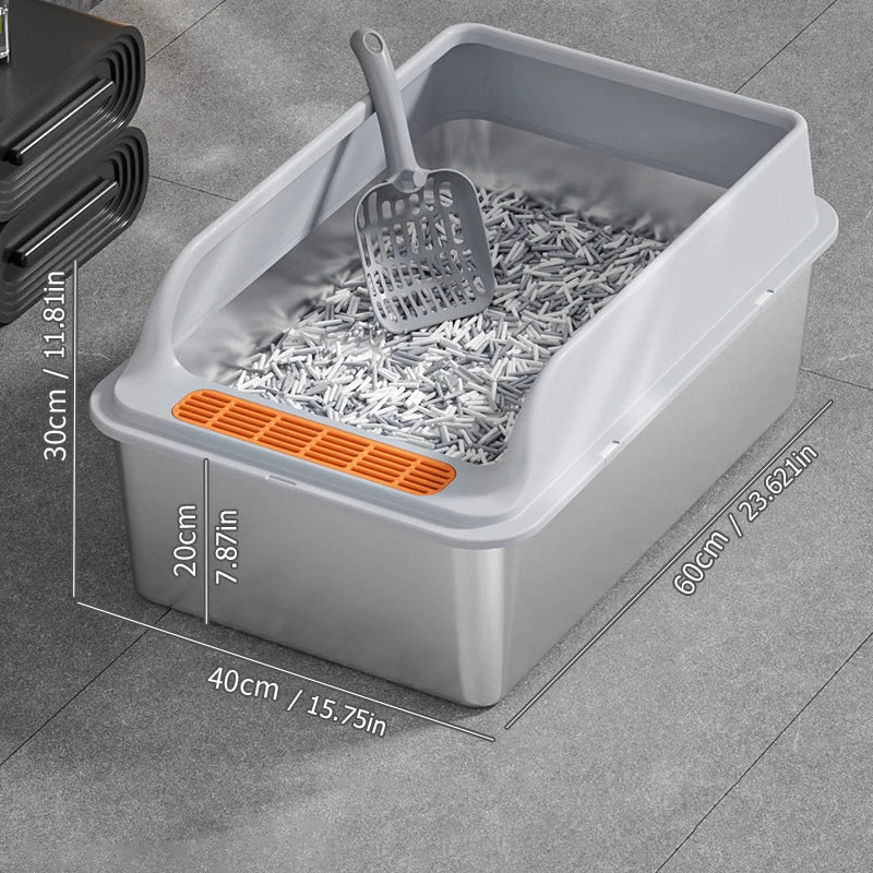 Large stainless steel cat litter box  High edge design  Leak proof  Non stick  Rust proof  Easy to clean Perfect for cats