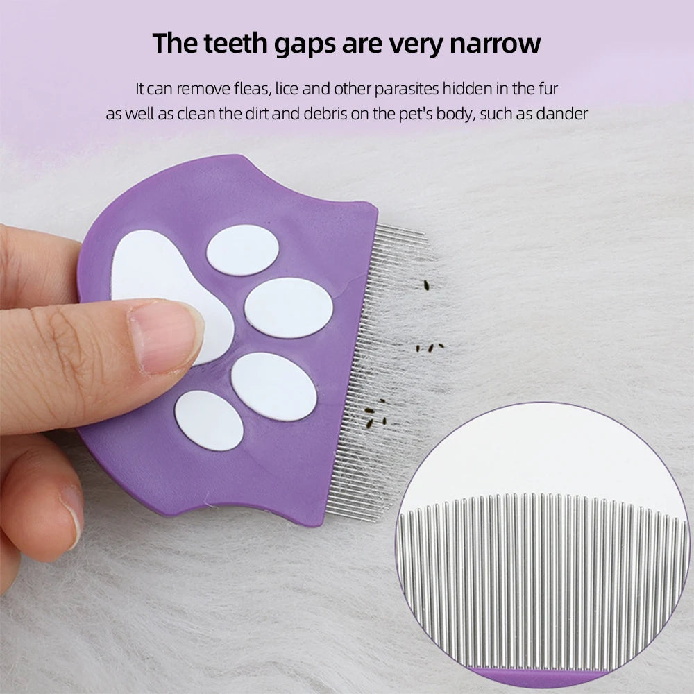 Pet Grooming Comb - Flea Comb for Cats & Dogs, Curved Design for Face & Body, Mini Detangling Brush for Pets