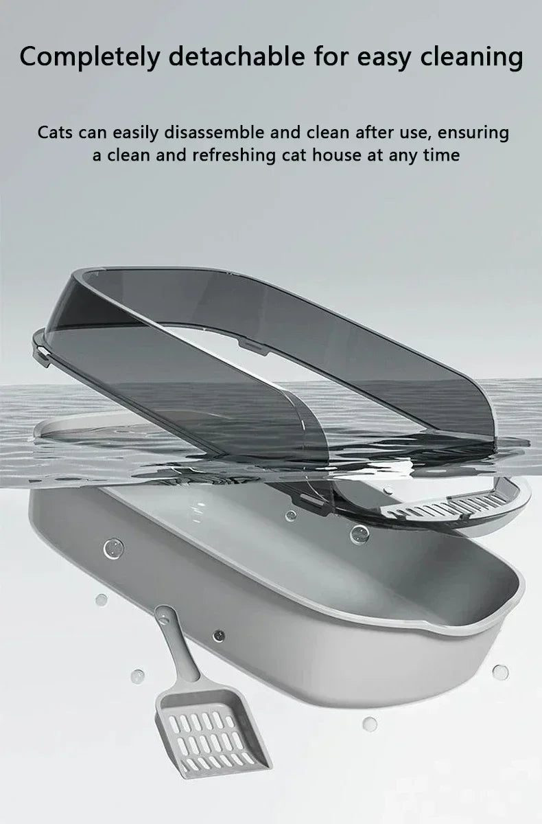 Cats Toilet Cat Litter Box Semi-enclosed High Side Splashproof Pet Bedpans with Litter Scoop Kitty Sandbox Cleaning Cat Supplies
