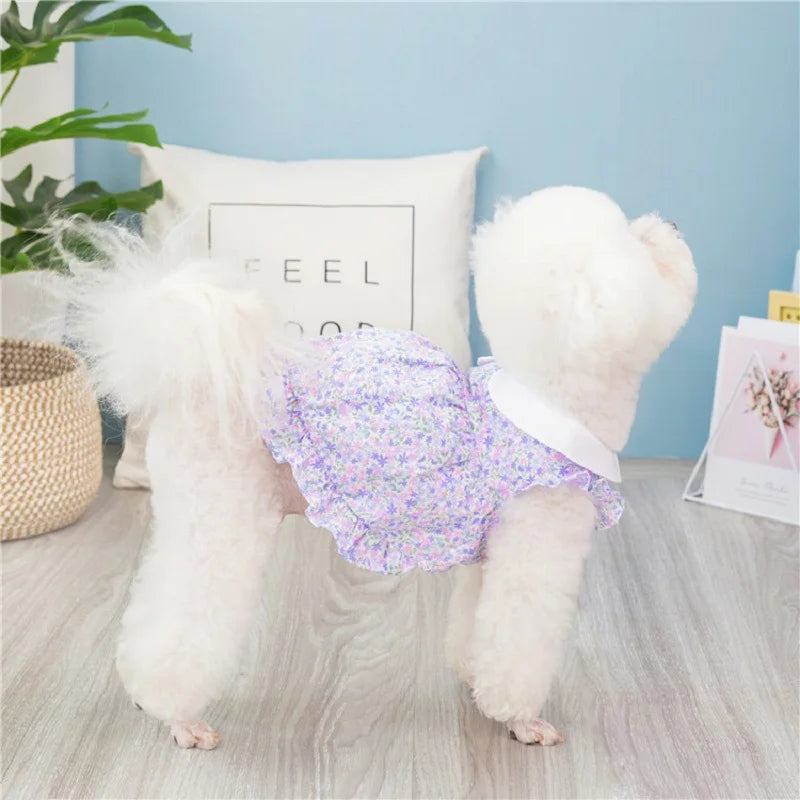 Dog Dress Summer Floral Pet Skirts Cat Sweet Dresses Chihuahua Yorkie Clothing Soft Breathable Puppy Costume Girls Dog Clothes