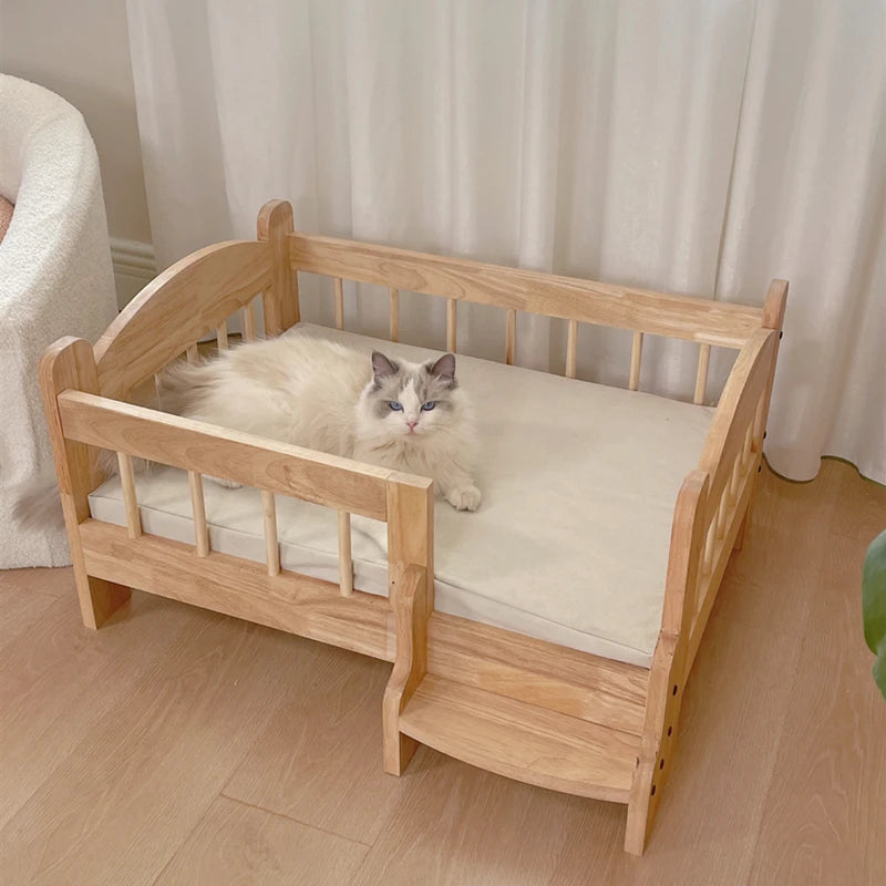 Pet Bed Moisture-proof Solid Wood Fence Cat Dog Nests Canvas Detachable Washpad Household Pet Furniture Supplies Decoration Beds