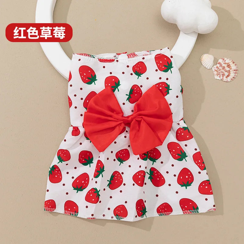 Pet clothing dress dog clothing dog print bow cartoon cute princess dress