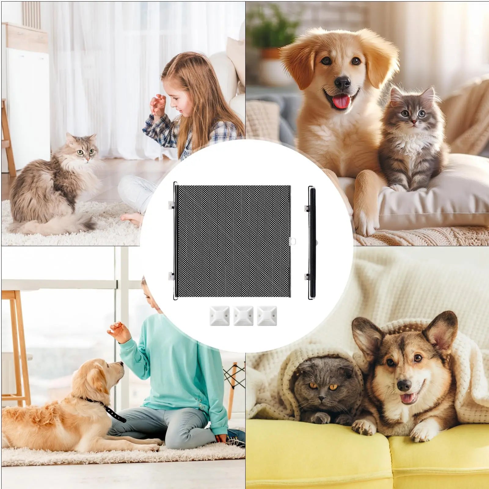 Retractable Pet Fence Dog Fences Indoor and Outdoor Use Pet Playpen for Living Room Hallway Kitchen Deck Patio Fireplace Bedroom