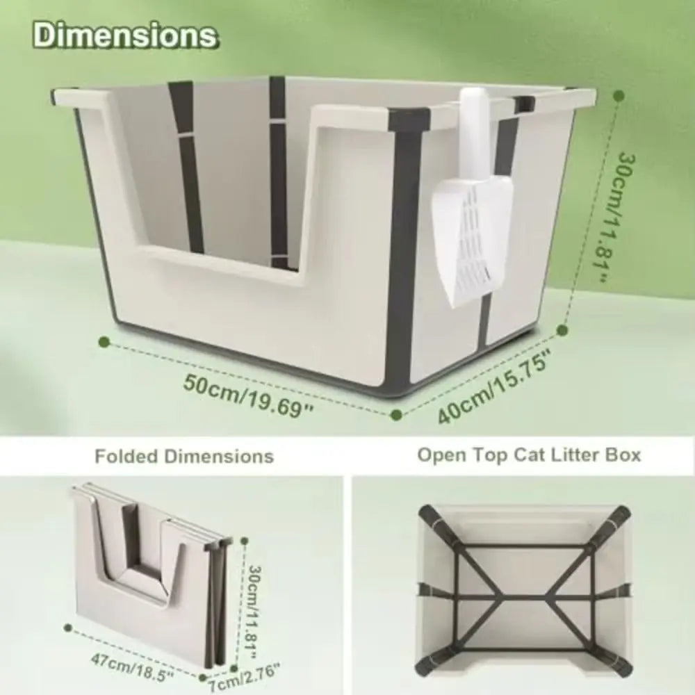 Large Capacity Foldable Cat Litter Box High Sides Splashproof Semi-Closed Litter Box with Scoop Removable Scoop Low Entry