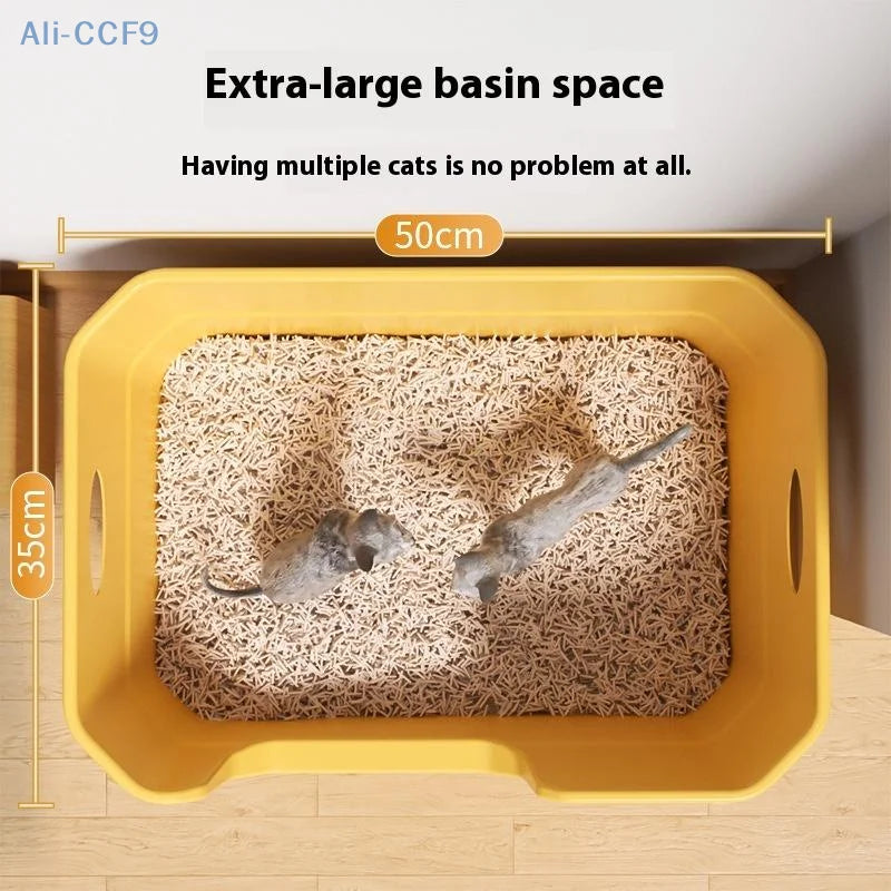 Large-Sized Litter Box For Cats Anti-Splash Semi-Enclosed Open Cat Toilet Cat Supplies