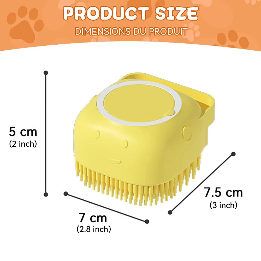 Pet Grooming Bath Massage Brush With Soap And Shampoo Dispenser, Soft Silicone Bristle For Long Short Haired Dogs Cats Shower