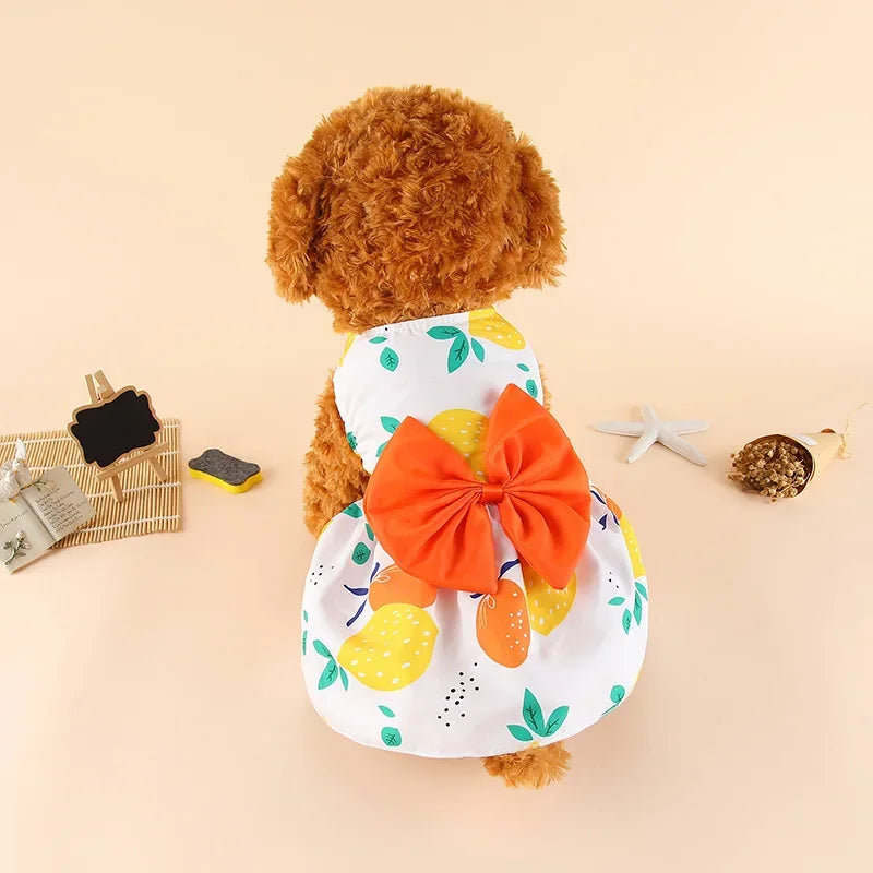 Thin Pet Dress for Dogs Cats - Cute Floral Print Princess Dress with Bow, New Style Puppy Skirt for Teddy Small Pets
