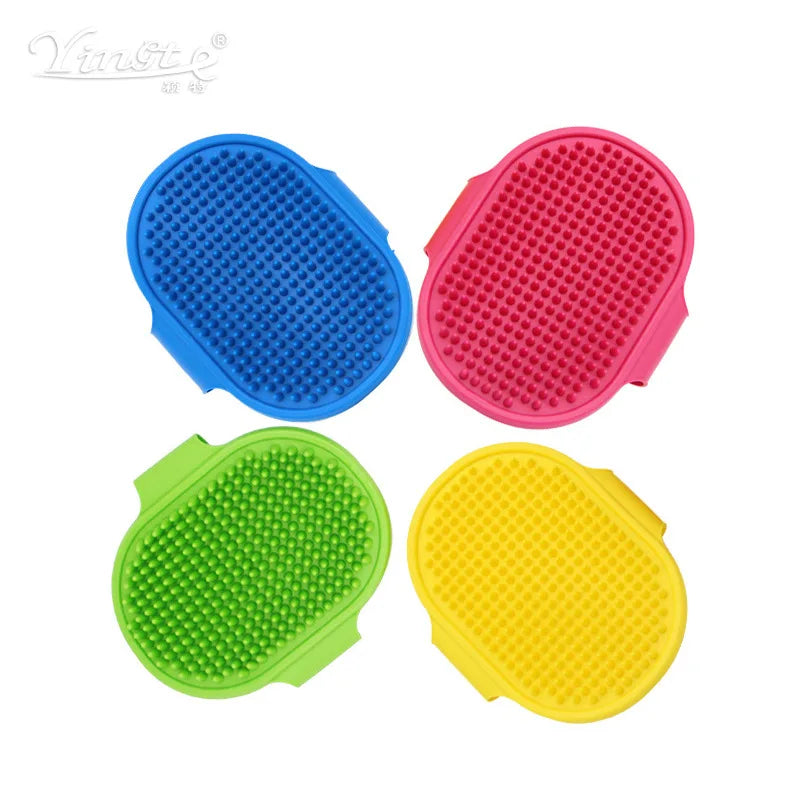 Dog Grooming Glove, Pet Bath Brush with Adjustable Ring Handle, Rubber Massage Grooming Comb for Short Haired Dogs Cats