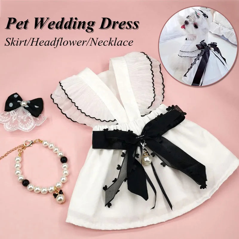 Cat Dress Clothes Pet Dog Bowknot Wedding Suit Dress Cat Dog Dress Teddy Gauze Skirt Puppy Clothes Pomeranian Cat Princess Skirt