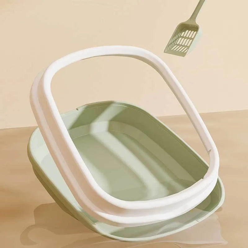 Oval Kitten Litter Box with High Walls - Thickened PP Semi-Enclosed Design Anti-Scatter Tray for Baby Cats Easy Clean