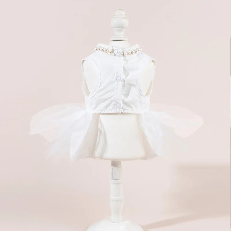 Pet Wedding Clothing Cat Spring Summer Thin White Retro Flower Dress Princess Wedding Dress Suitable for Small and Medium Dogs