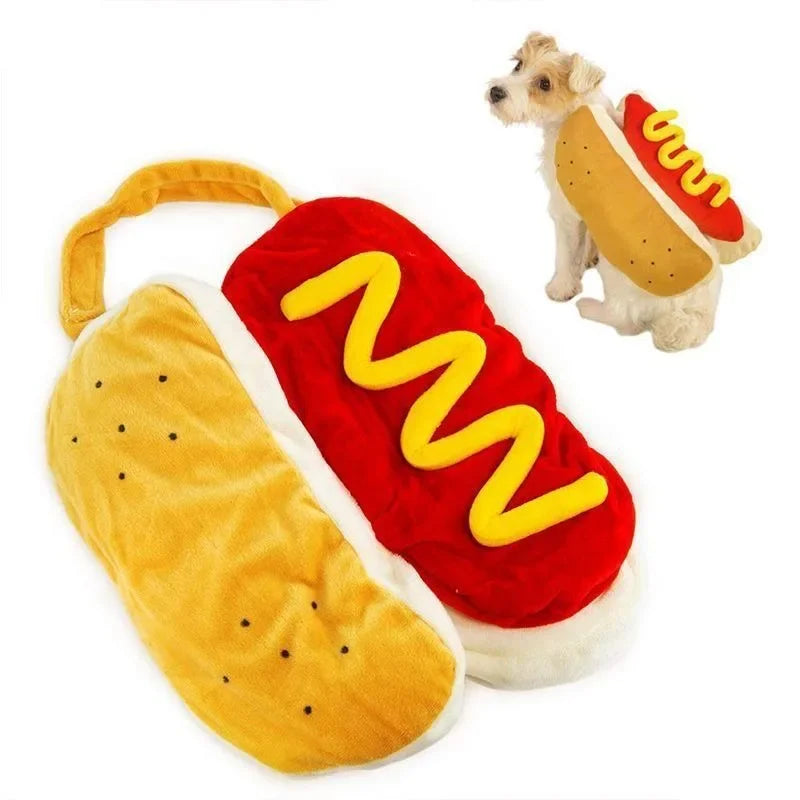 Pet Dress Up Costume Hot Dog Shaped Dachshund Sausage Adjustable Cosplay Clothes Funny Warm for Puppy Dog Cat Dress Up Supplies