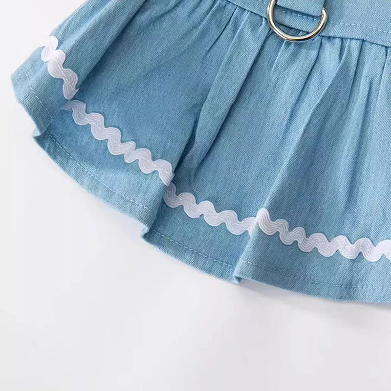 Denim Dog Princess Dress Fashion Dog Clothes Cute Strawberry Puppy Dress Cat Flying Sleeves Skirt Pet Costumes Chihuahua Dress